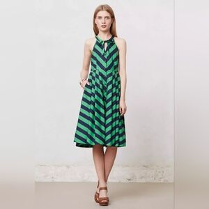 Green and Blue Striped Halter Dress